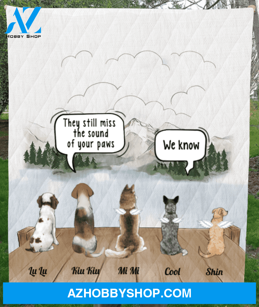 Personalized pet memorial gift idea for cat dog lovers, cat dog dad, mom - 5 pets memorial quilt blanket - You left paw prints on their hearts