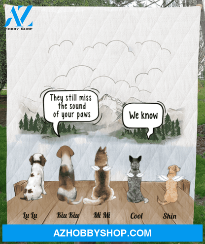 Personalized pet memorial gift idea for cat dog lovers, cat dog dad, mom - 5 pets memorial quilt blanket - You left paw prints on their hearts