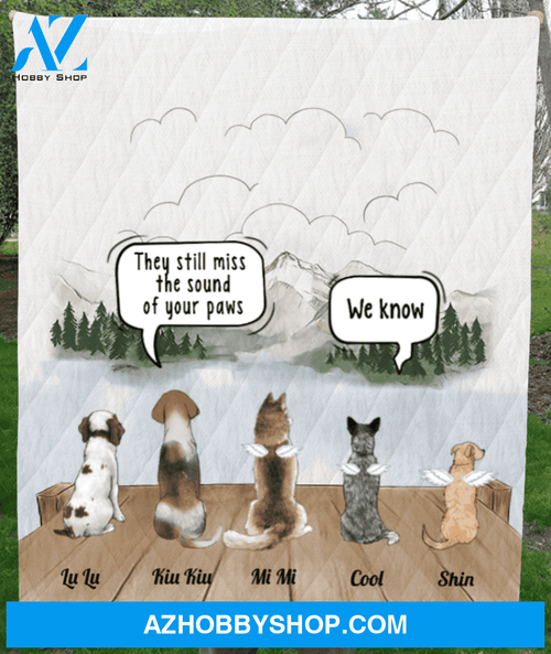 Personalized pet memorial gift idea for cat dog lovers, cat dog dad, mom - 5 pets memorial quilt blanket - You left paw prints on their hearts