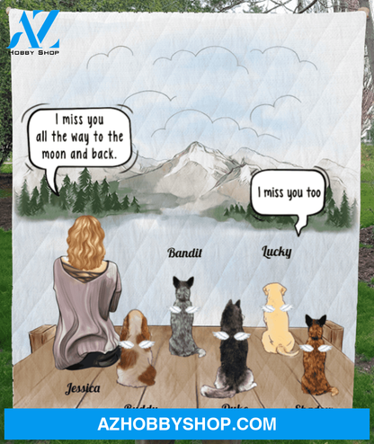 Personalized pet memorial gift idea for cat dog owners, cat dog mom - Mom & 5 cats, dogs memorial quilt blanket - I love you all the way to the moon and back