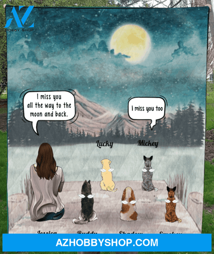 Personalized pet memorial gift idea for cat dog owners, cat dog mom - Mom & 2 cats, dogs memorial quilt blanket - I love you all the way to the moon and back