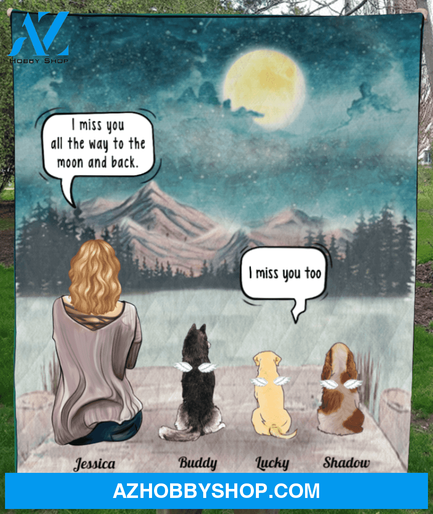 Personalized pet memorial gift idea for cat dog owners, cat dog mom - Mom & 3 cats, dogs memorial quilt blanket - I miss you all the way to the moon and back