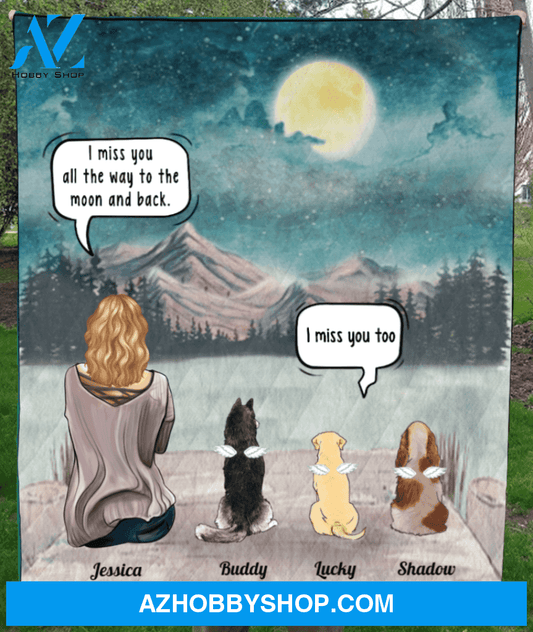 Personalized pet memorial gift idea for cat dog owners, cat dog mom - Mom & 3 cats, dogs memorial quilt blanket - I miss you all the way to the moon and back