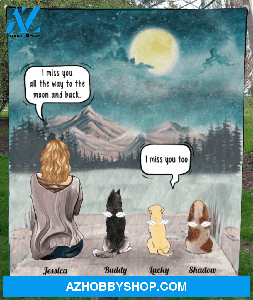 Personalized pet memorial gift idea for cat dog owners, cat dog mom - Mom & 3 cats, dogs memorial quilt blanket - I miss you all the way to the moon and back
