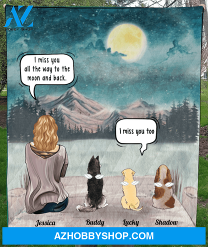 Personalized pet memorial gift idea for cat dog owners, cat dog mom - Mom & 3 cats, dogs memorial quilt blanket - I miss you all the way to the moon and back