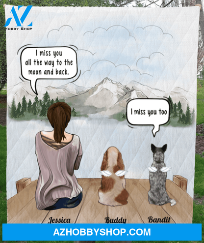 Personalized pet memorial gift idea for cat dog owners, cat dog mom - Mom & 2 cats, dogs memorial quilt blanket - I smile when I think of the time we spent together