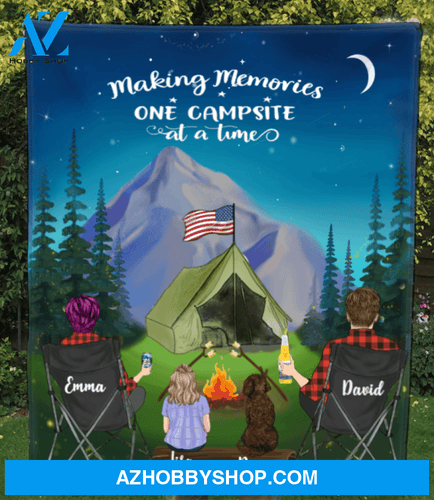 Personalized Pets & Owners Camping Blanket Gift Idea For The Whole Family, Cat Dog Dad Mom - 1 Kid & 1 Pet Night Mountain Quilt Blanket