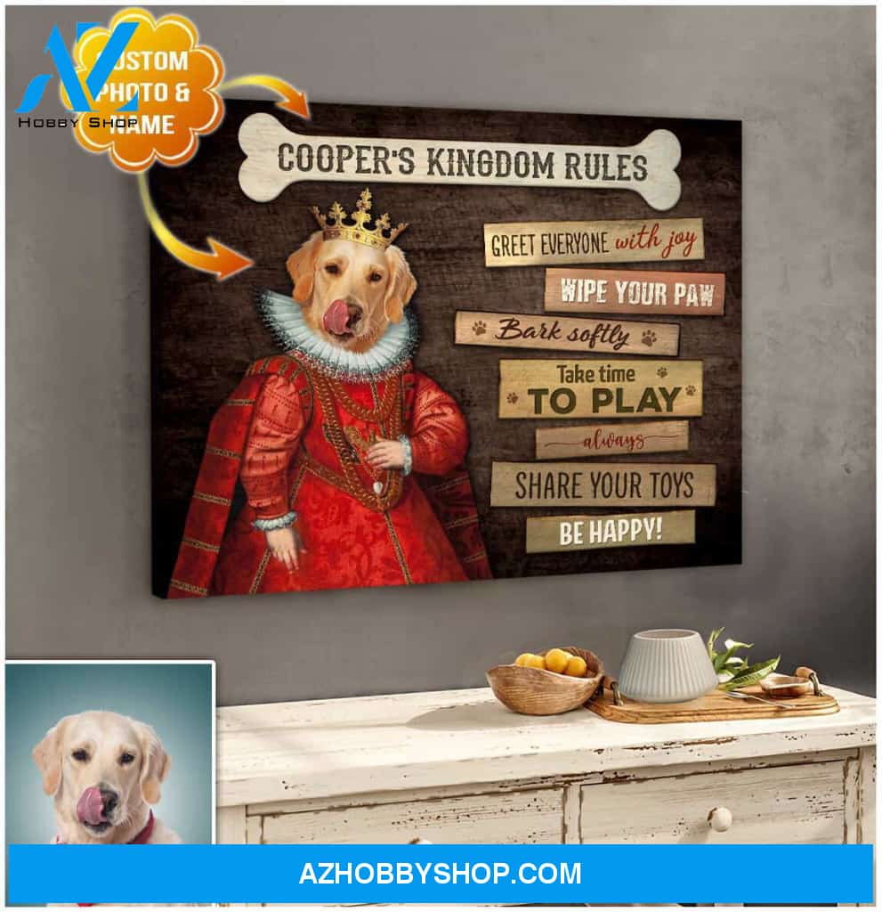 Personalized Photo and Name Dog Kingdom Rules Wall Art Canvas Decor