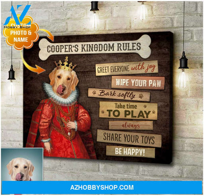 Personalized Photo and Name Dog Kingdom Rules Wall Art Canvas Decor