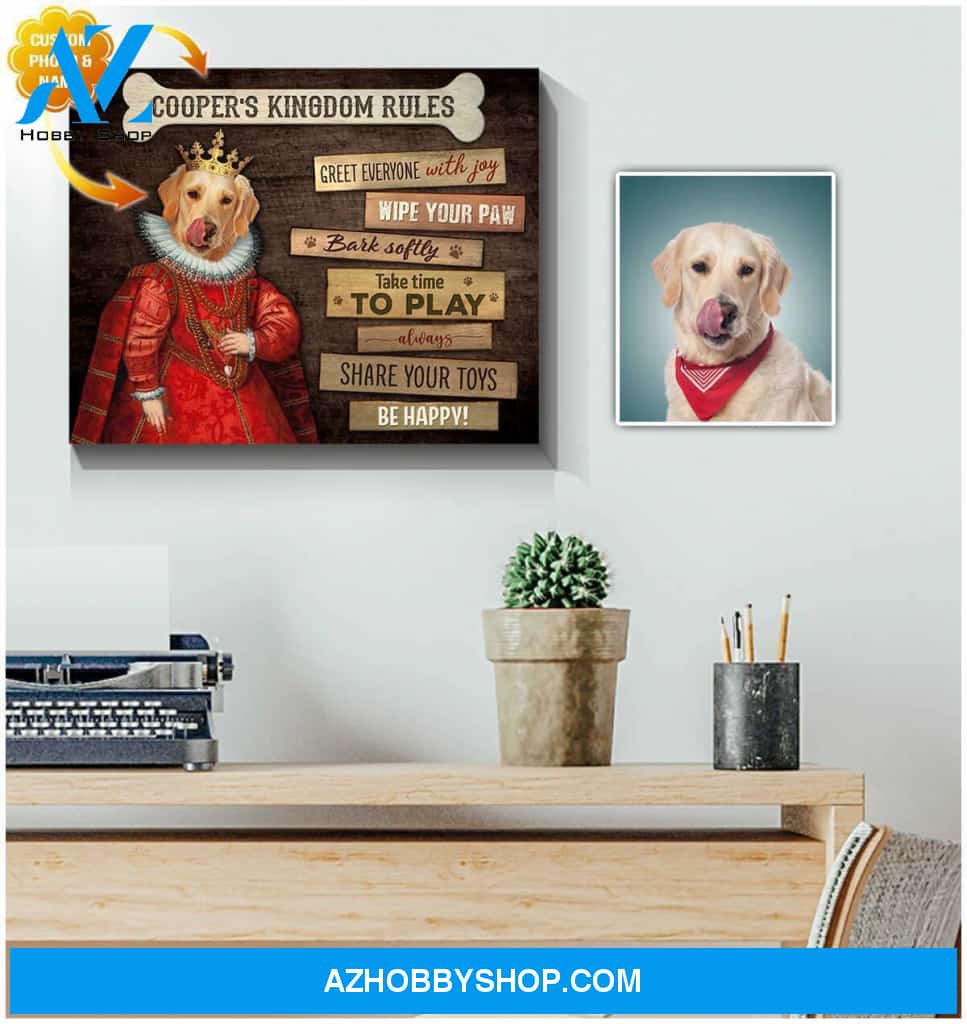 Personalized Photo and Name Dog Kingdom Rules Wall Art Canvas Decor