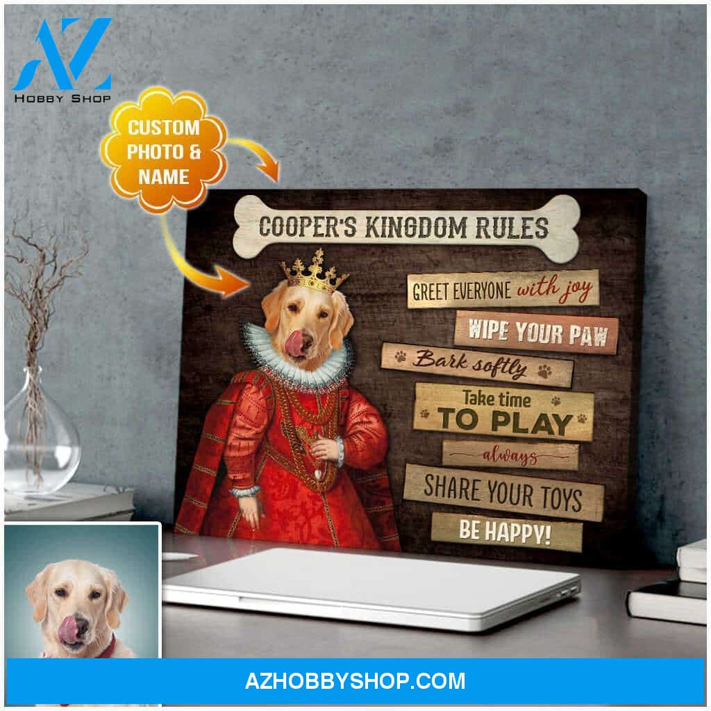Personalized Photo and Name Dog Kingdom Rules Wall Art Canvas Decor