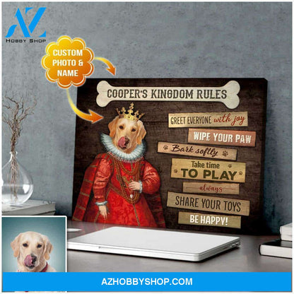 Personalized Photo and Name Dog Kingdom Rules Wall Art Canvas Decor