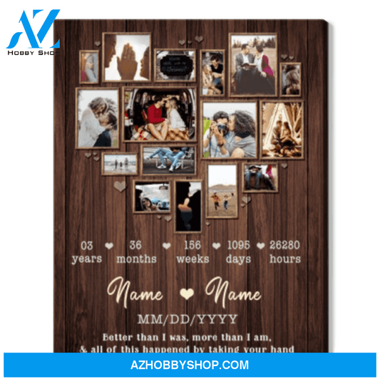 Personalized Photo Collage Canvas 3rd Wedding Anniversary Gift For Wife