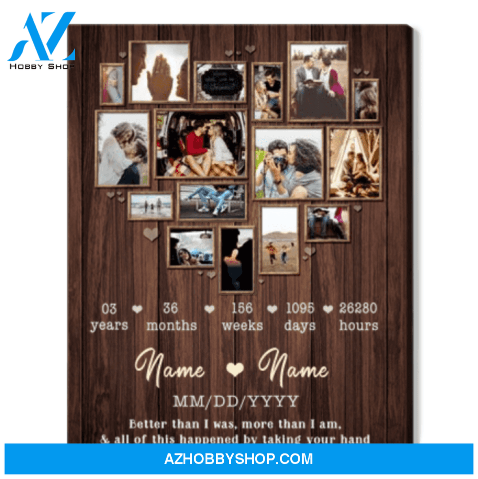 Personalized Photo Collage Canvas 3rd Wedding Anniversary Gift For Wife