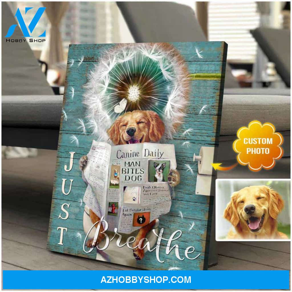 Personalized Photo Dog Just Breathe Dandelion and Bathroom Canvas Wall Art Decor