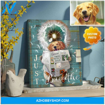 Personalized Photo Dog Just Breathe Dandelion and Bathroom Canvas Wall Art Decor