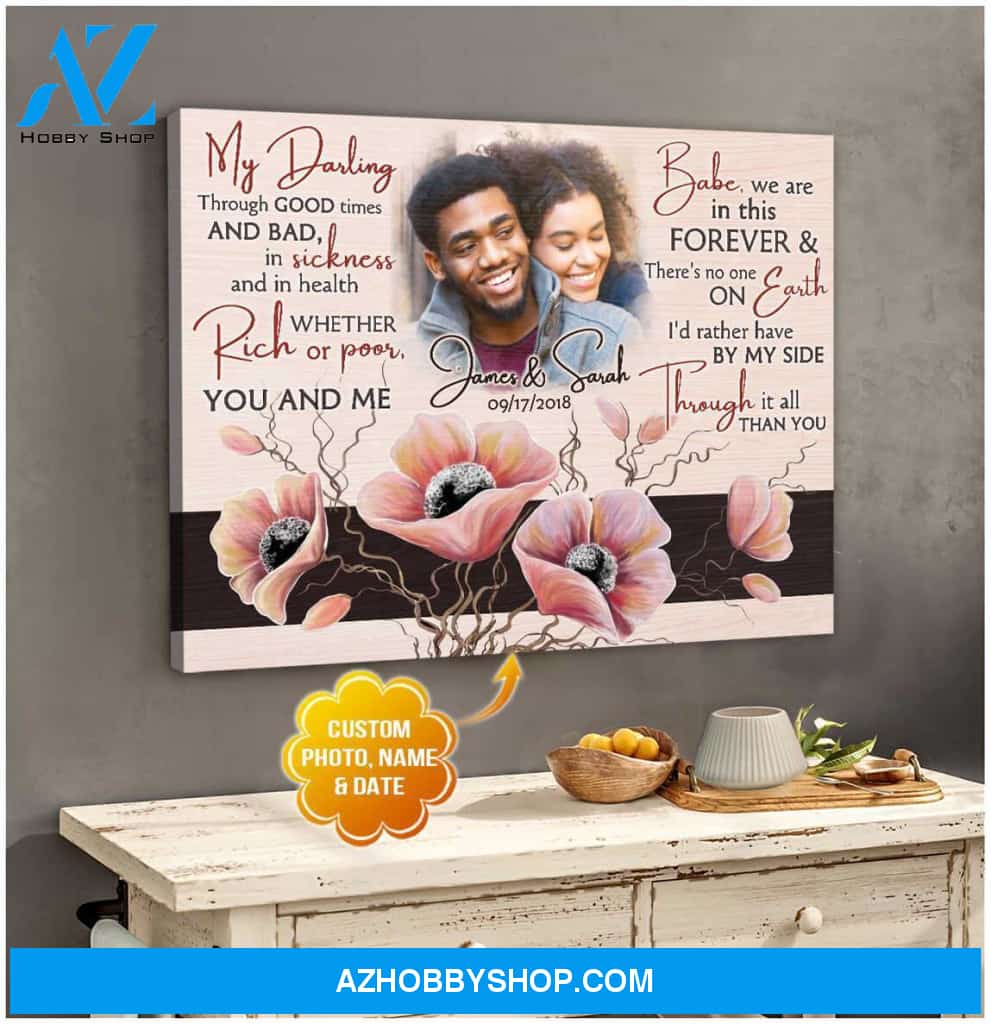 Personalized Photo, Name and Date Husband and Wife My Darling Wall Art Canvas Decor