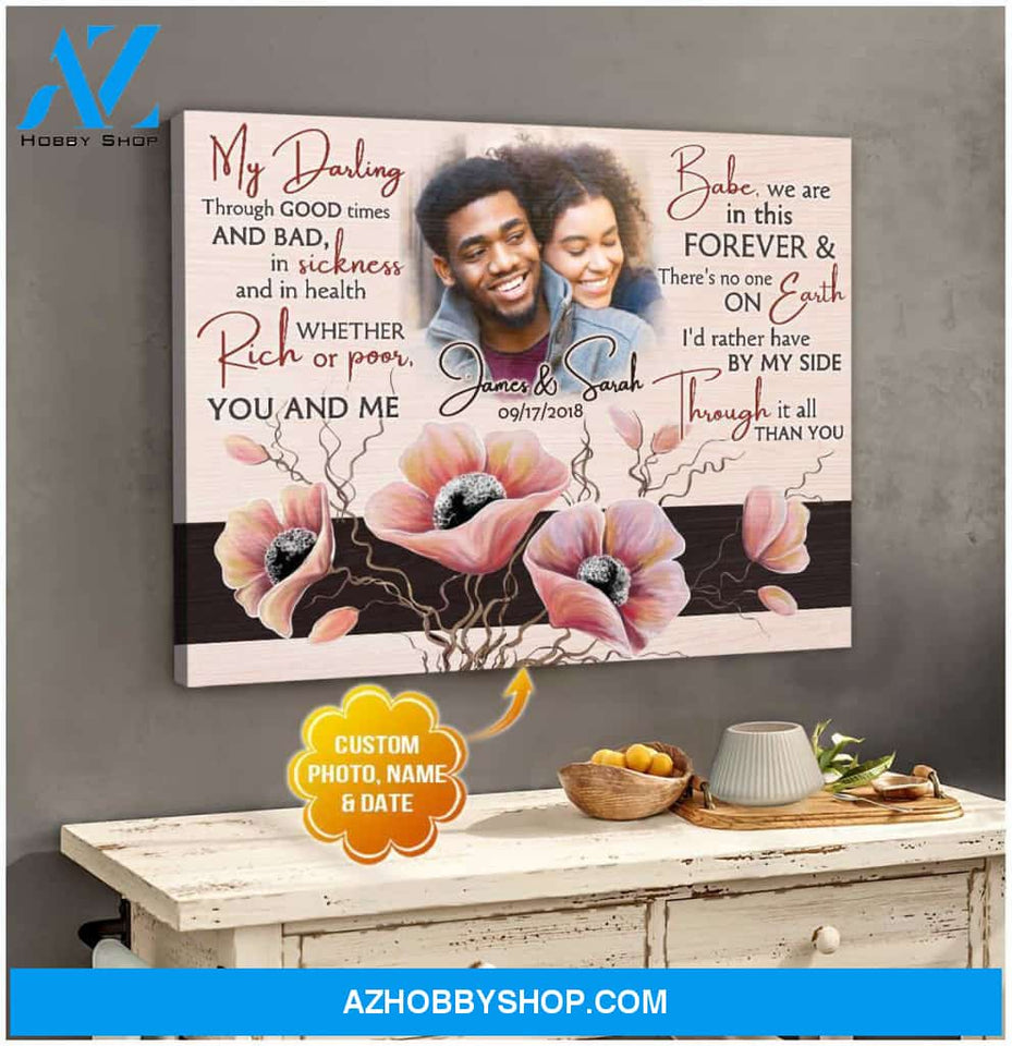 Personalized Photo, Name and Date Husband and Wife My Darling Wall Art Canvas Decor