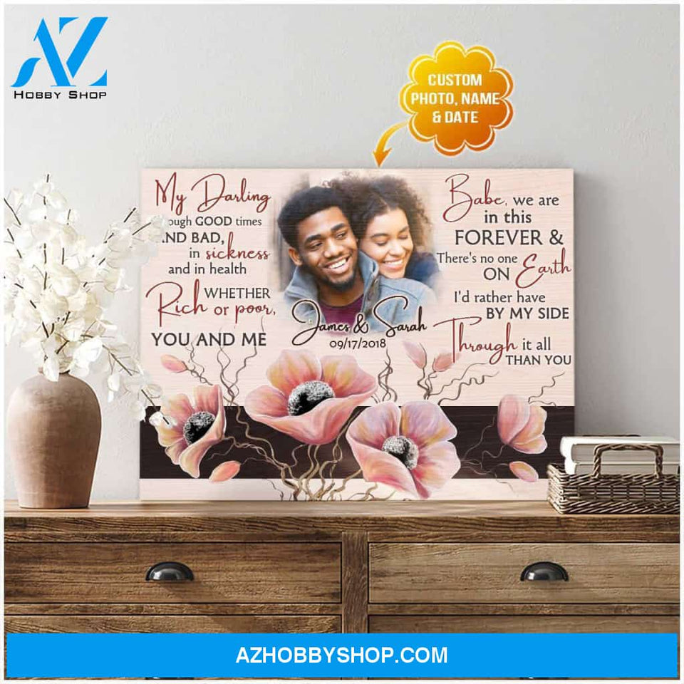 Personalized Photo, Name and Date Husband and Wife My Darling Wall Art Canvas Decor