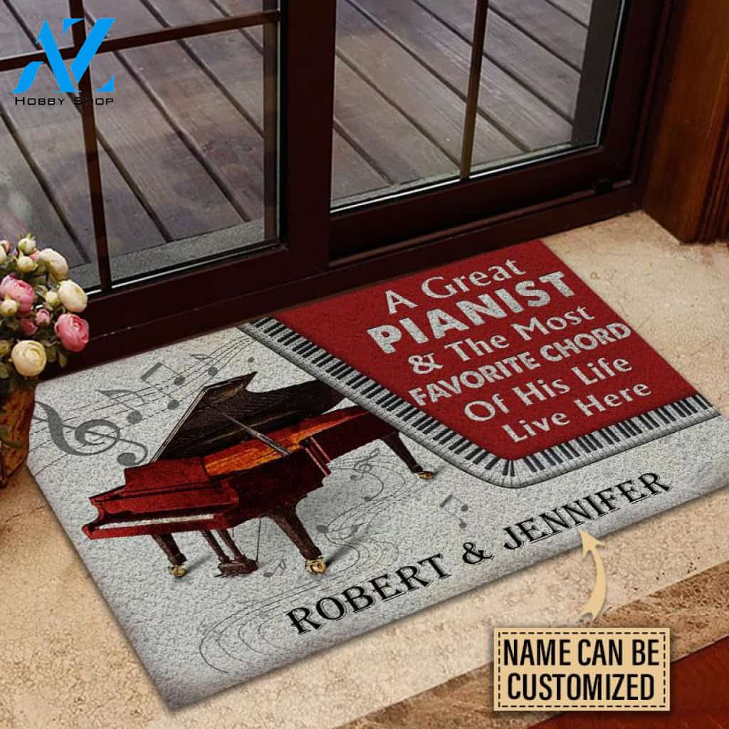 Personalized Piano Couple Live Here Red Customized Doormat