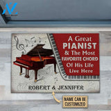 Personalized Piano Couple Live Here Red Customized Doormat