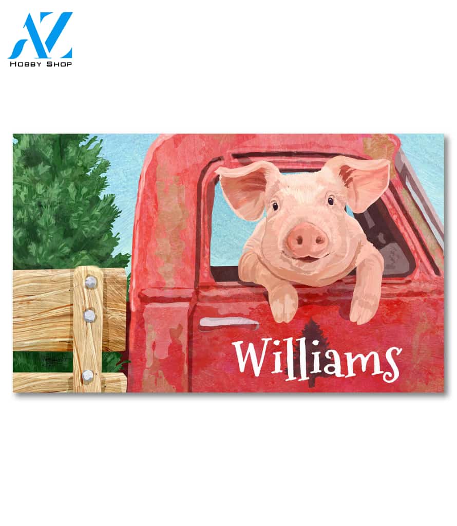 Personalized Pig in a Truck Doormat - 18" x 30"
