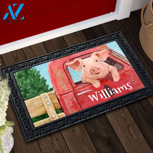 Personalized Pig in a Truck Doormat - 18" x 30"