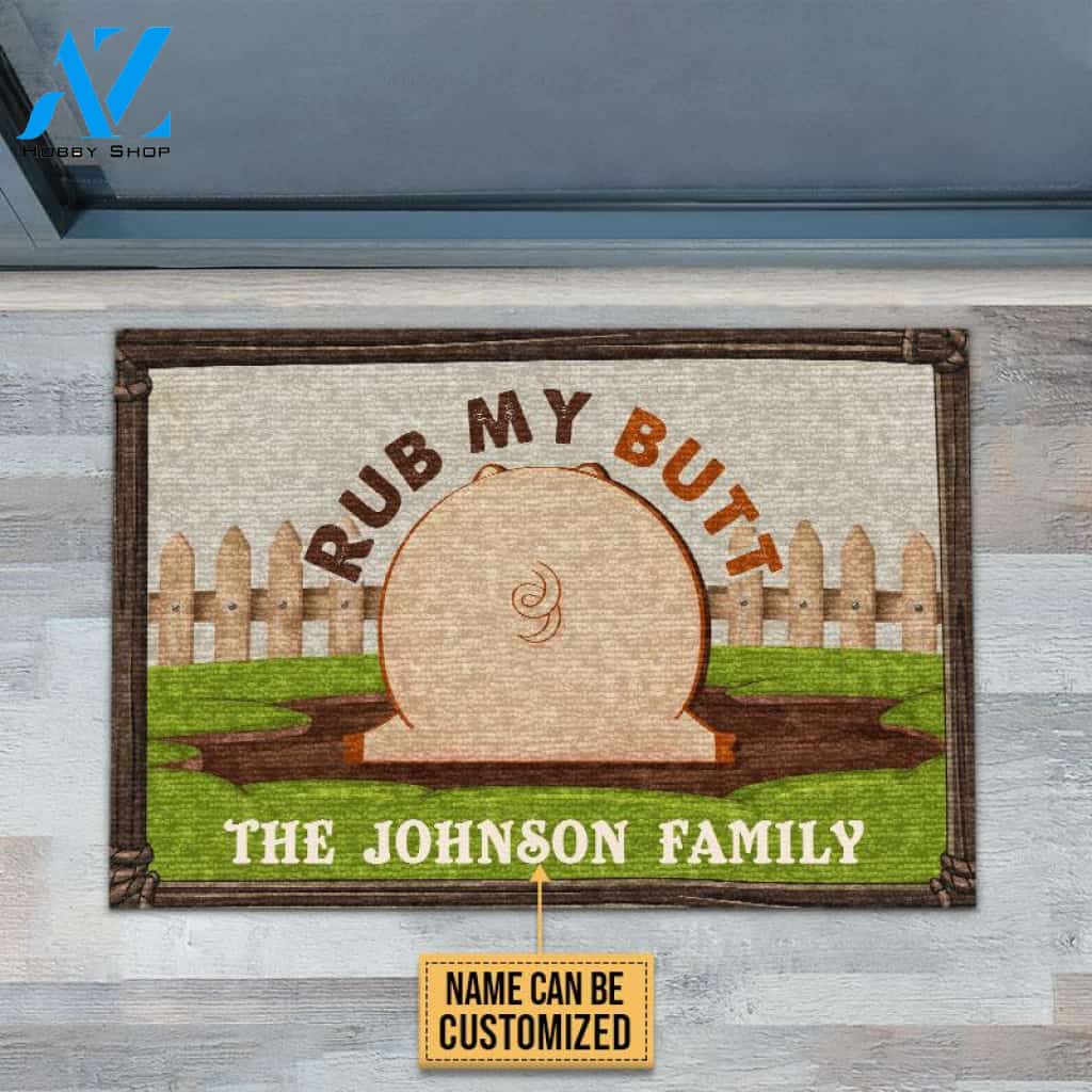 Personalized Pig Rub My Butt Customized Doormat
