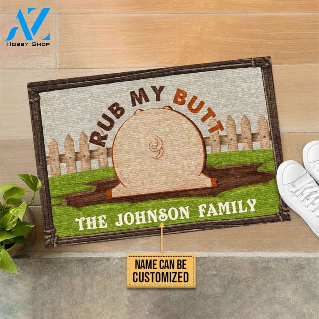 Personalized Pig Rub My Butt Customized Doormat
