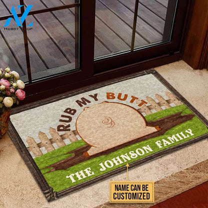 Personalized Pig Rub My Butt Customized Doormat