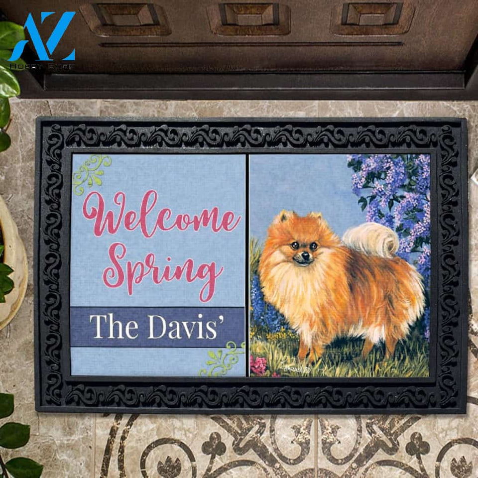 Personalized Pomeranian Flower Power Doormat - 18" x 30"
