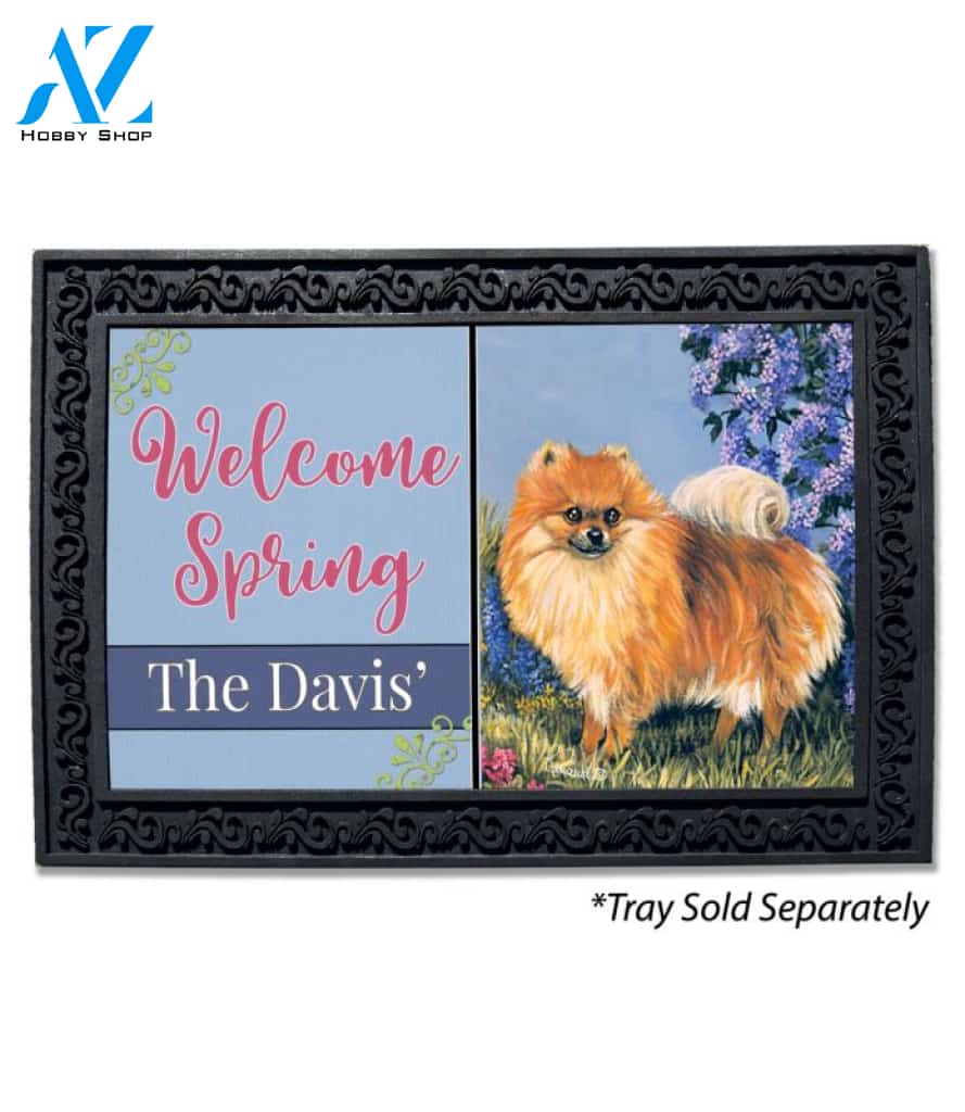Personalized Pomeranian Flower Power Doormat - 18" x 30"