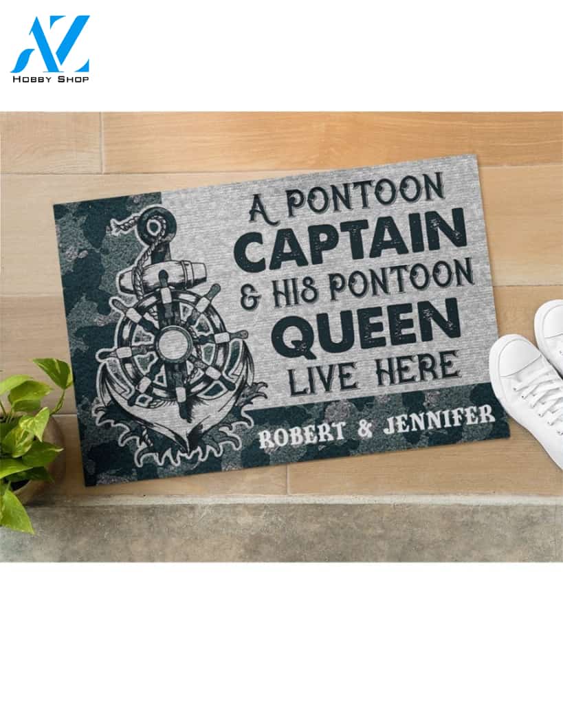 Personalized Pontoon Captain And Pontoon Queen Live Here Funny Indoor And Outdoor Doormat Warm House Gift Welcome Mat Birthday Gift For Friend Family