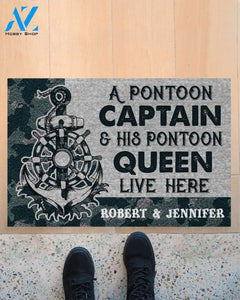 Personalized Pontoon Captain And Pontoon Queen Live Here Funny Indoor And Outdoor Doormat Warm House Gift Welcome Mat Birthday Gift For Friend Family