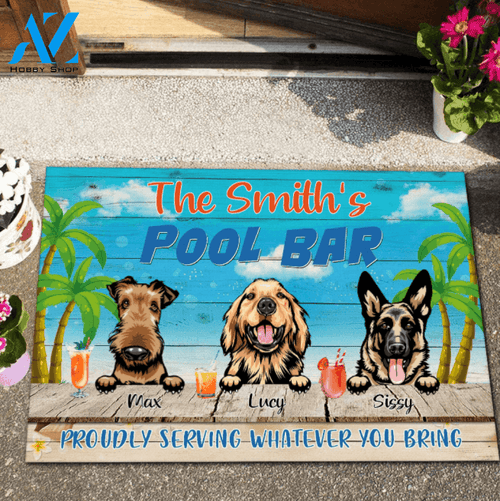Personalized Pool Bar & Dogs Doormarts NTT-DXT001 | Welcome Mat | House Warming Gift