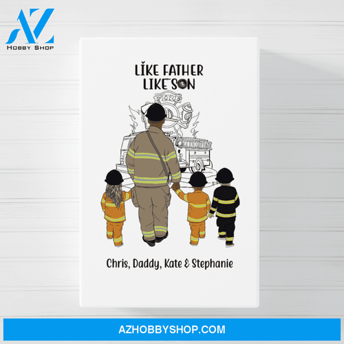 Personalized Poster/Canvas, Firefighter Parent and Kids, Dad and Kids, Custom Gift for Father's Day and Firefighters