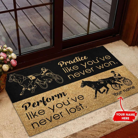 Personalized Practice Like You've Never Won Harness Racing Custom Name Doormat Welcome Mat