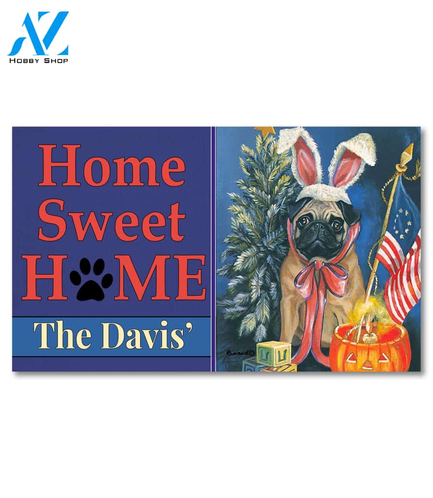 Personalized Pug 4 Seasons Doormat - 18" x 30"
