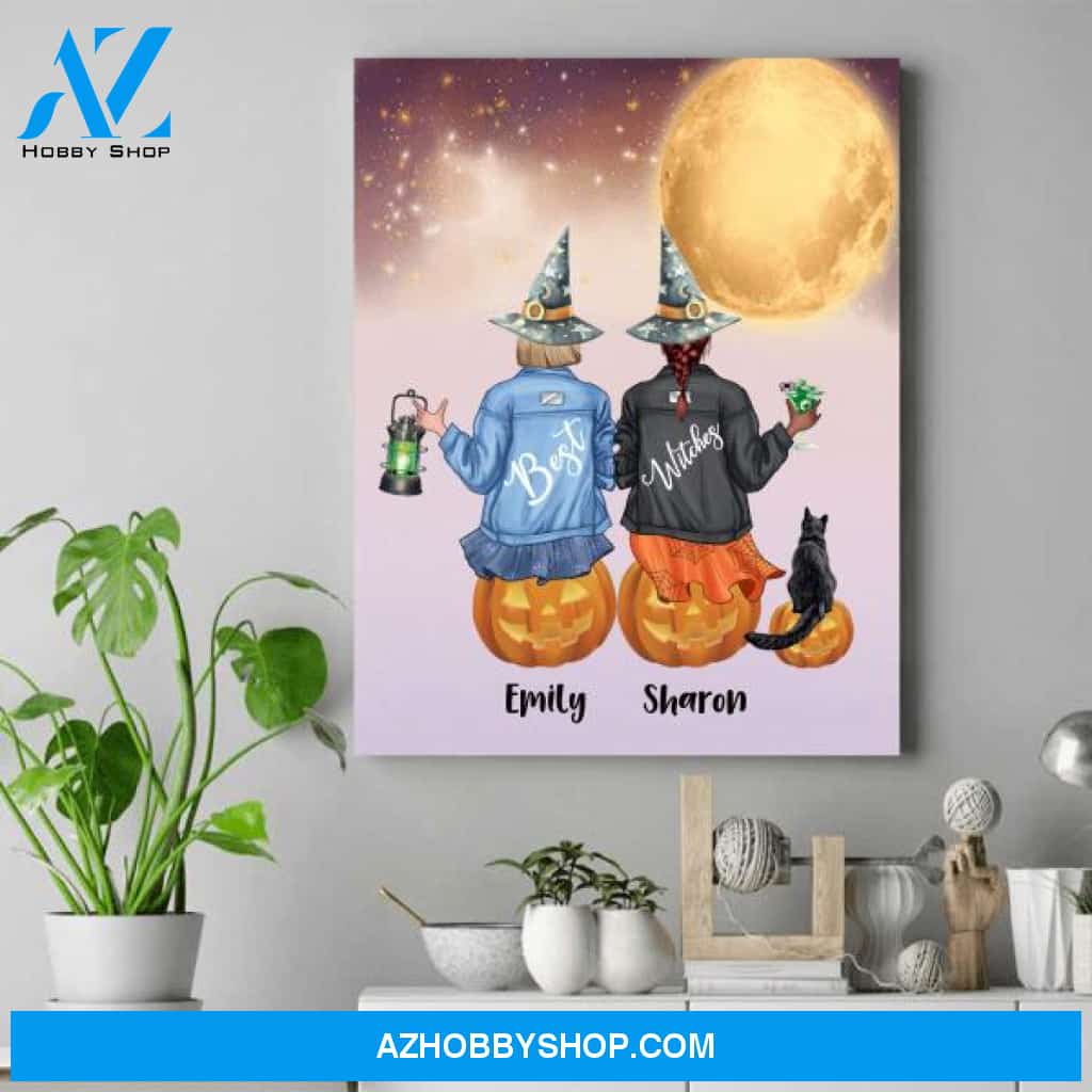 Personalized Pumpkin Canvas Art - Halloween Gifts For Sisters - Up To 3 Girls