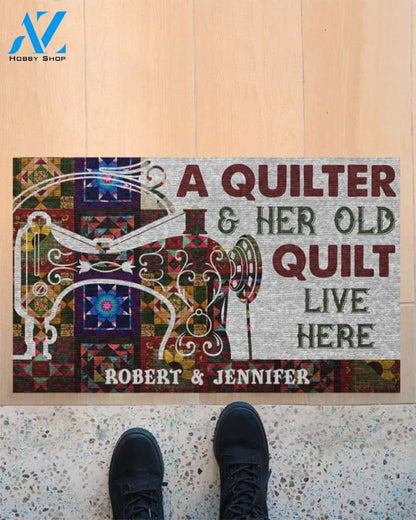 Personalized Quilting Quilter Old Quilt Live Here Funny Indoor And Outdoor Doormat Warm House Gift Welcome Mat Birthday Gift For Quilting Lovers