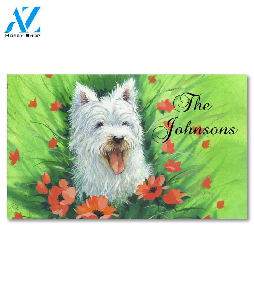 Personalized Red Poppies Westie Doormat - 18" x 30"