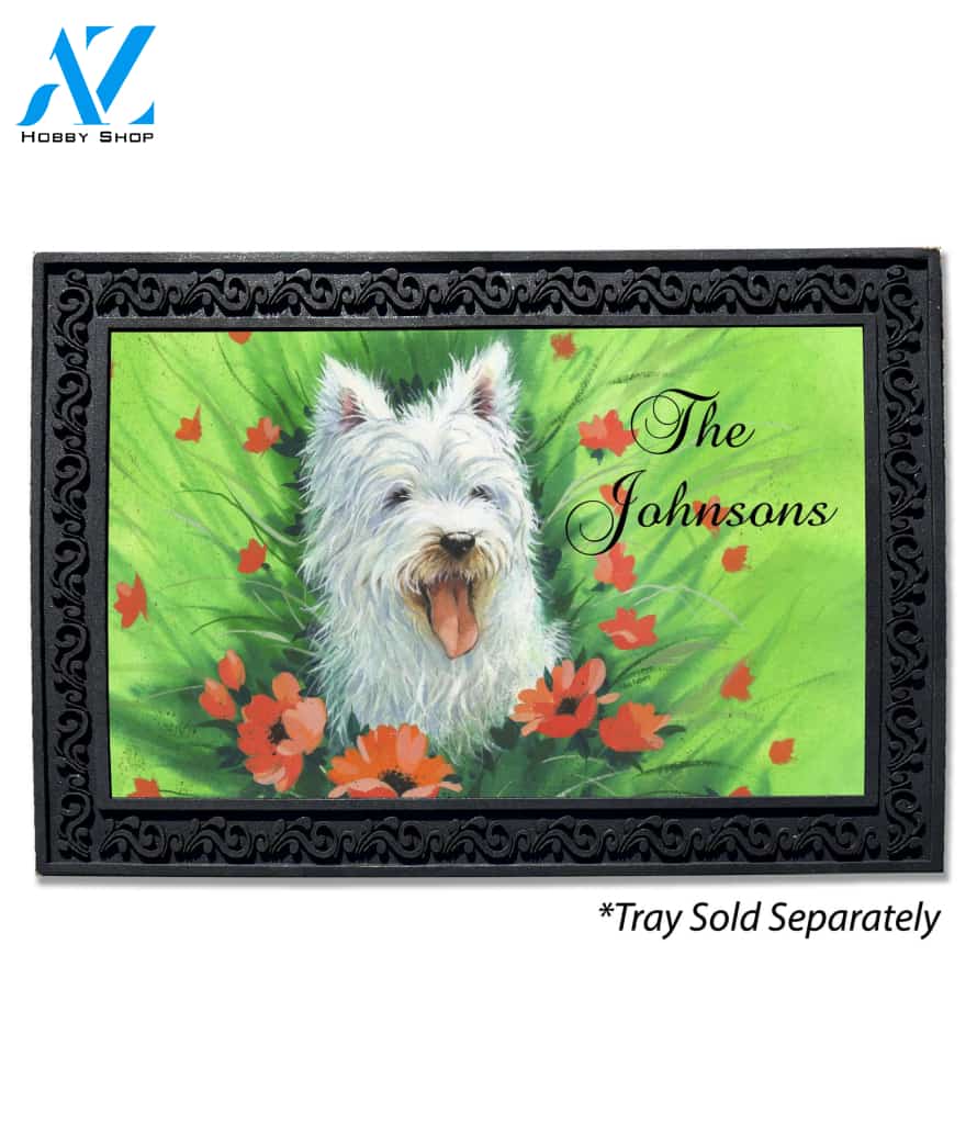 Personalized Red Poppies Westie Doormat - 18" x 30"