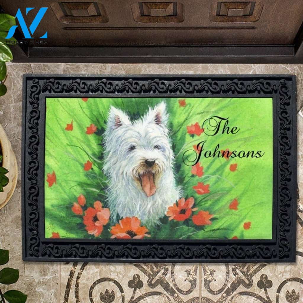 Personalized Red Poppies Westie Doormat - 18" x 30"