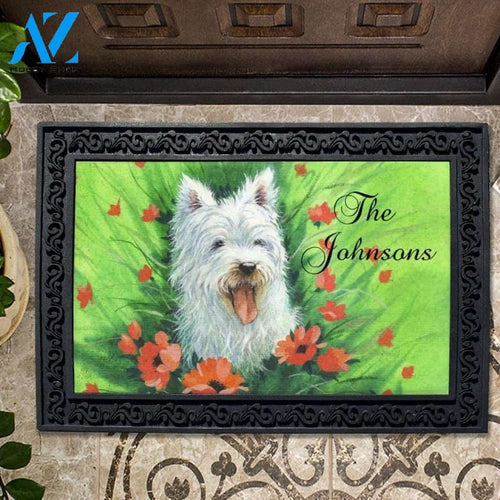 Personalized Red Poppies Westie Doormat - 18" x 30"