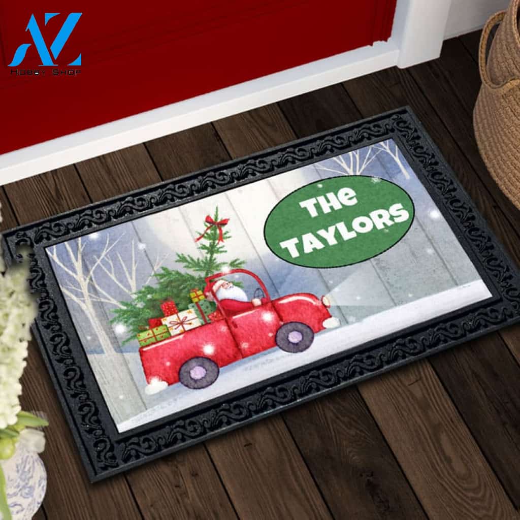 Personalized Red Truck Santa Doormat - 18" x 30"