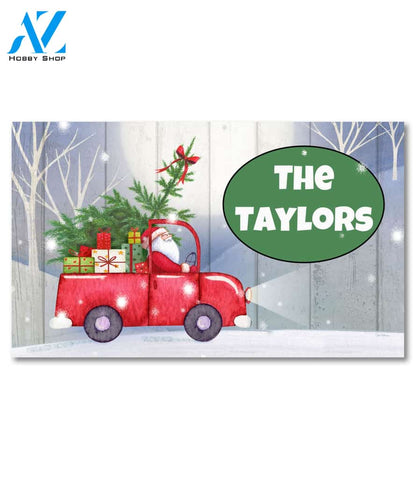 Personalized Red Truck Santa Doormat - 18" x 30"