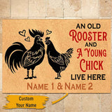 Personalized Rooster Chick Live Here Couple Custom Name Doormat Welcome Mat