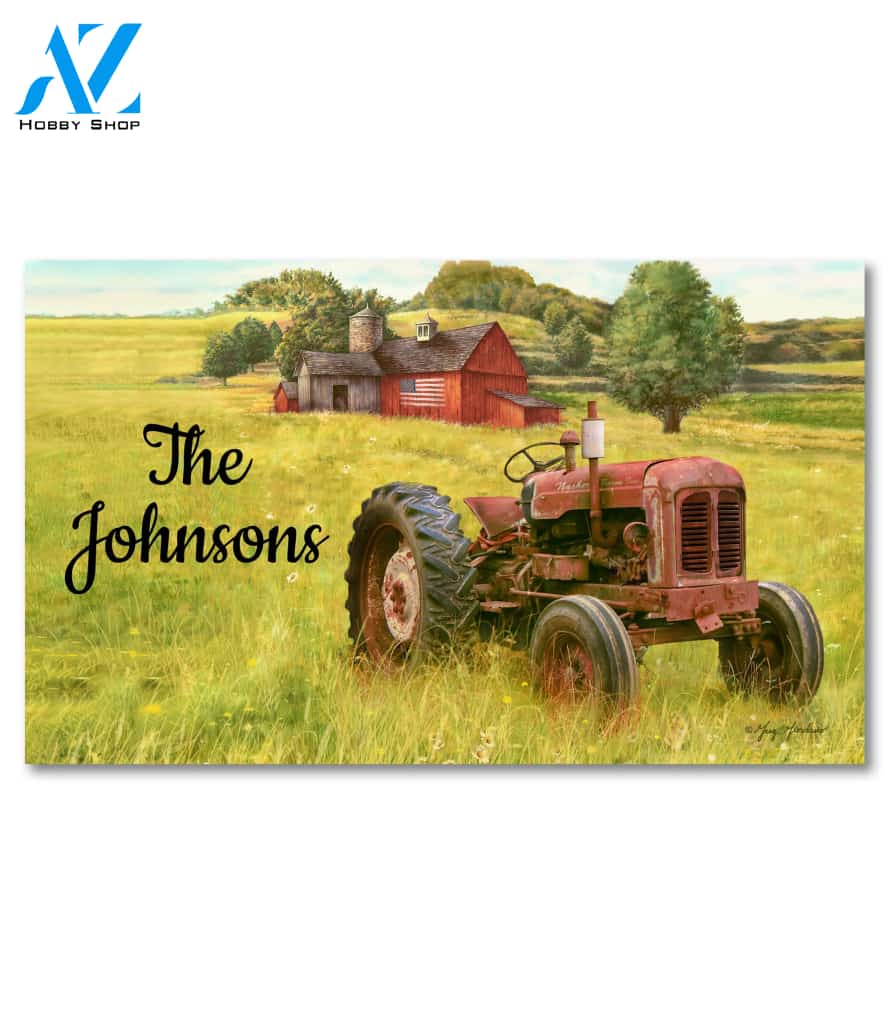 Personalized Rustic Barn Tractor Doormat - 18" x 30"