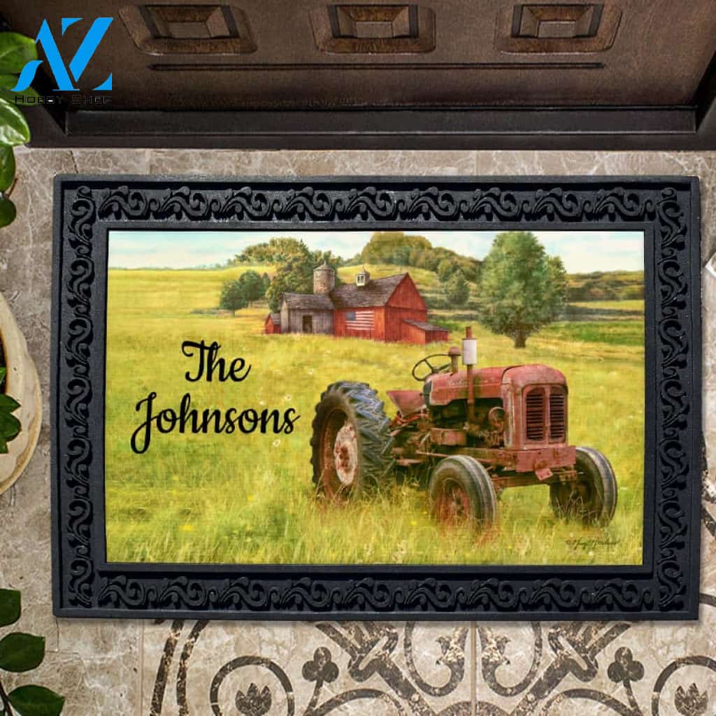 Personalized Rustic Barn Tractor Doormat - 18" x 30"