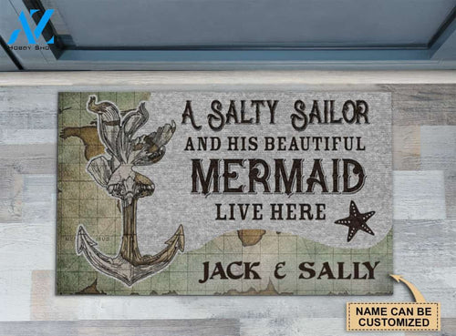Personalized Sailor And His Beautiful Mermaid Doormat